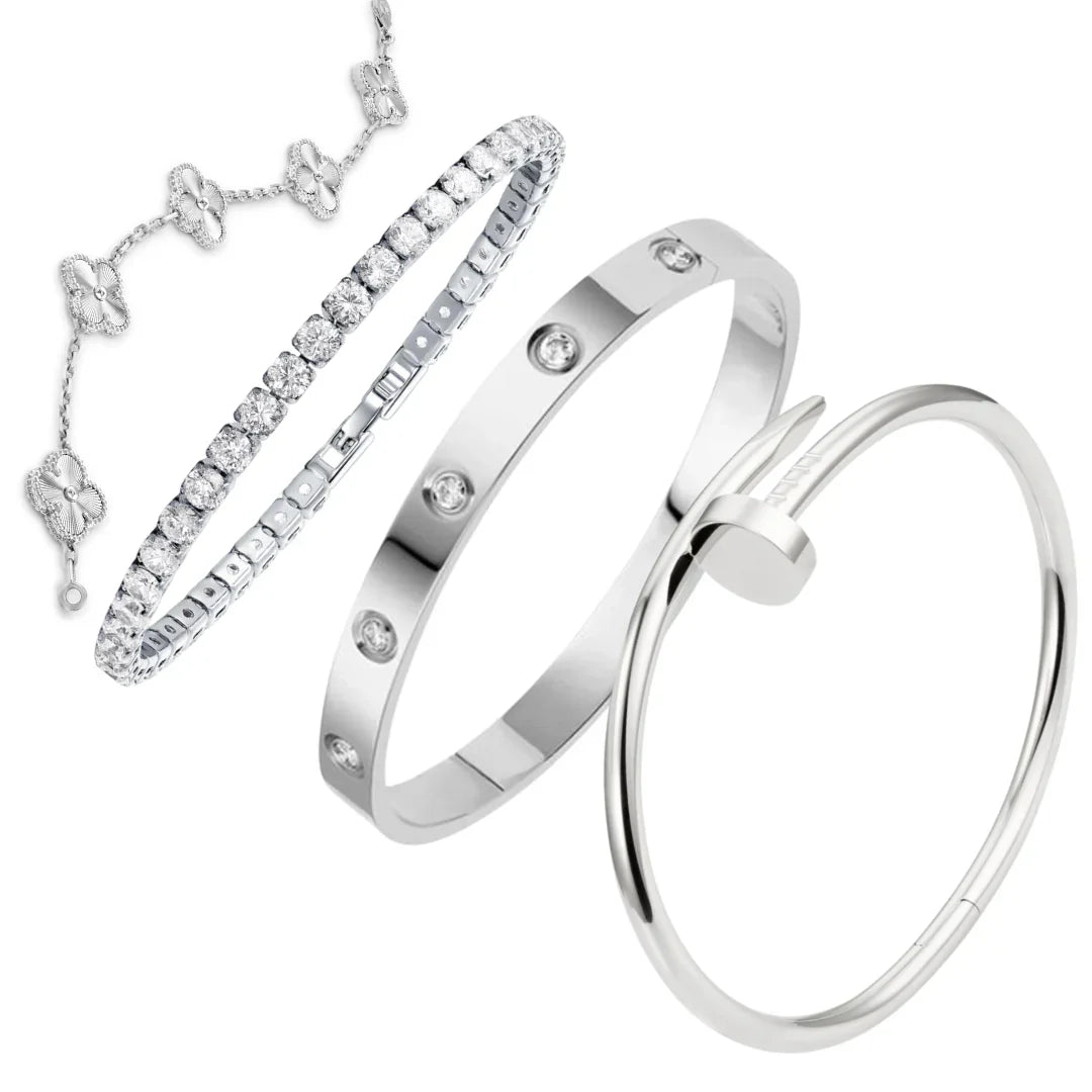Four-leaf Silver Bracelet Set
