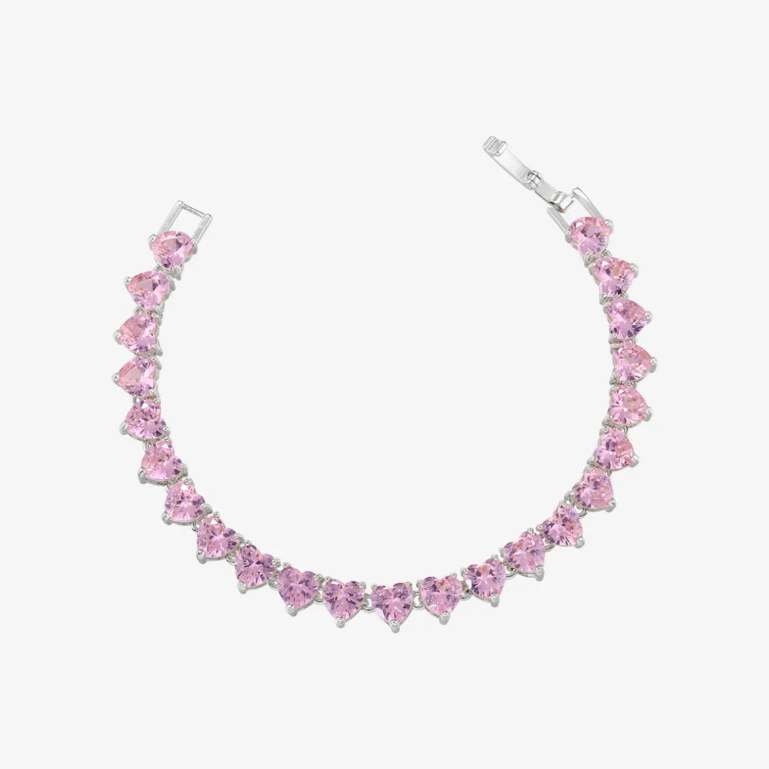 Tennis Bracelet With Pink Heart