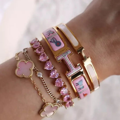 Tennis Bracelet With Pink Heart