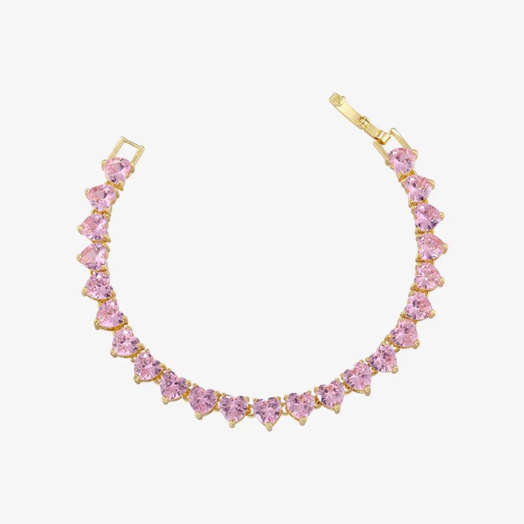 Tennis Bracelet With Pink Heart