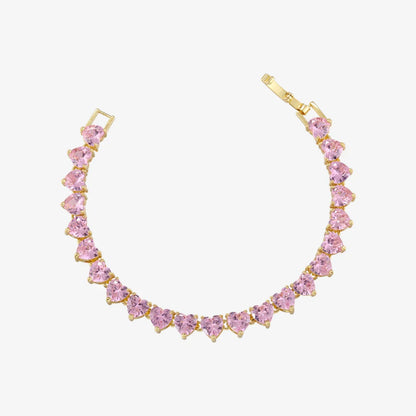 Tennis Bracelet With Pink Heart