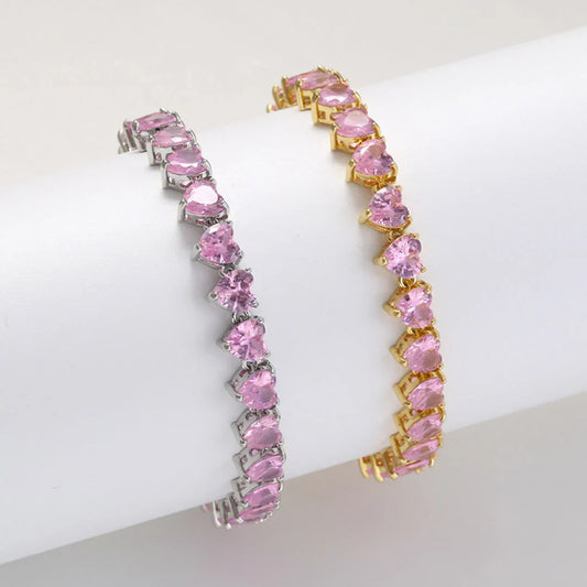 Tennis Bracelet With Pink Heart