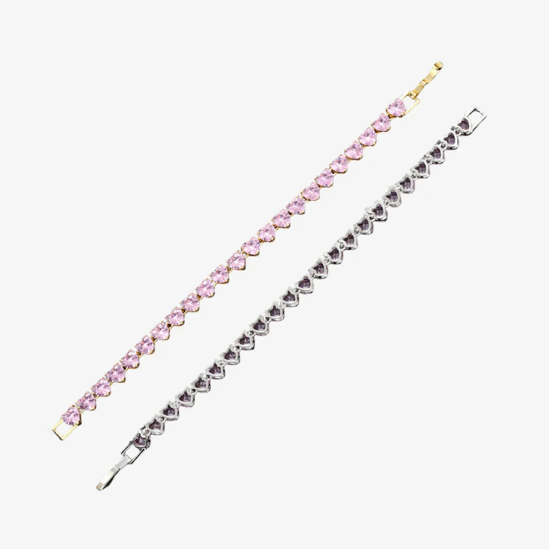 Tennis Bracelet With Pink Heart