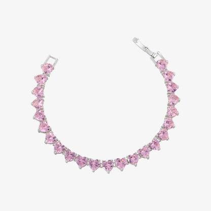 Tennis Bracelet With Pink Heart
